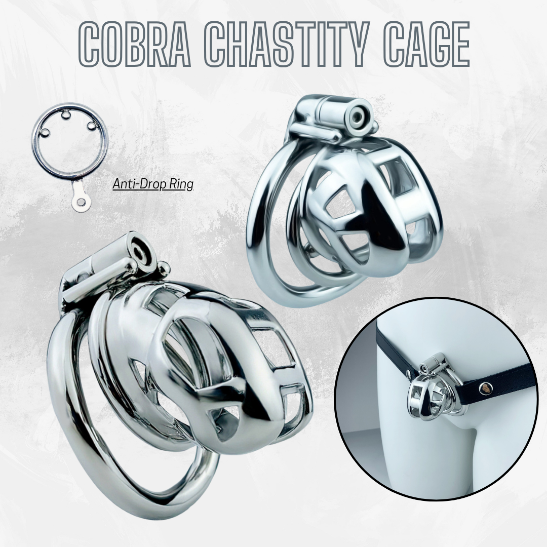 Small Metal Cobra Chastity Cage with Spiked Ring Mamba Cock Cage For Men