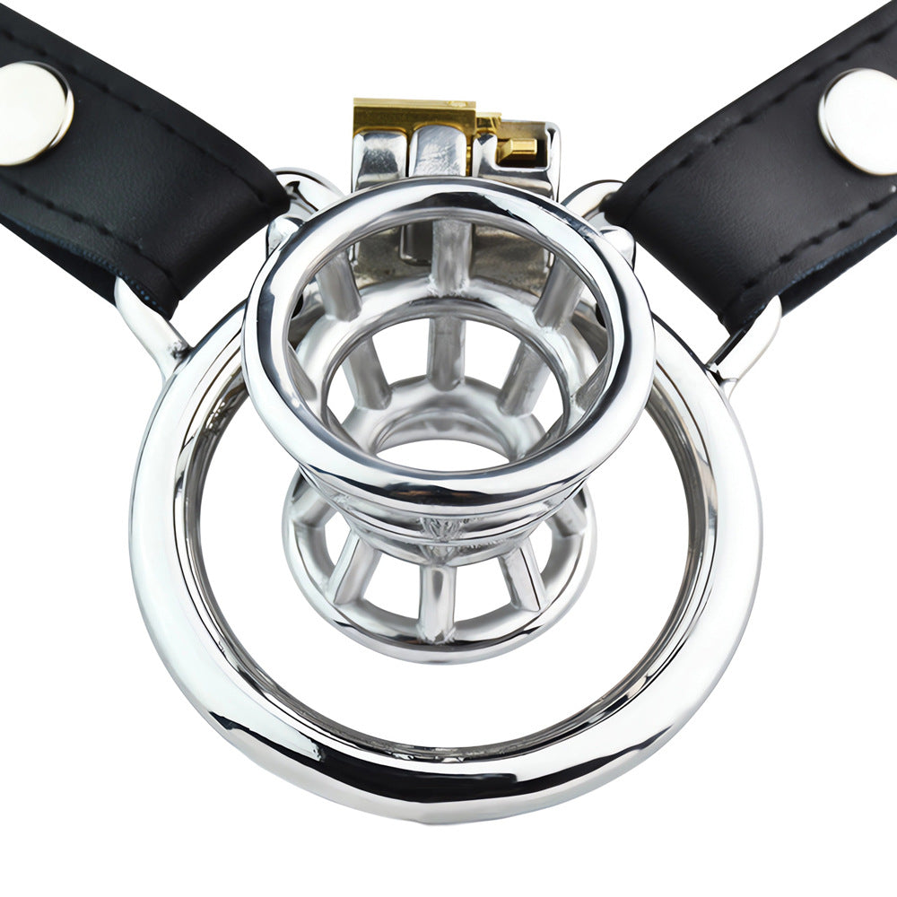 Stainless Steel Negative Inverted Chastity Cage with PU Belt - ChastityForMan