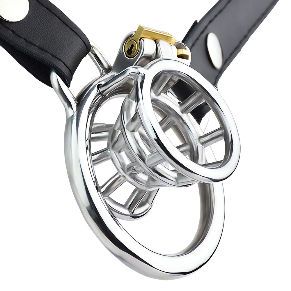 Stainless Steel Negative Inverted Chastity Cage with PU Belt - ChastityForMan