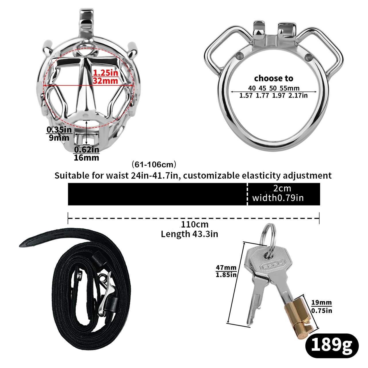 Male Chastity Cage with Comfort Urine Opening Stainless Steel Cock Cage