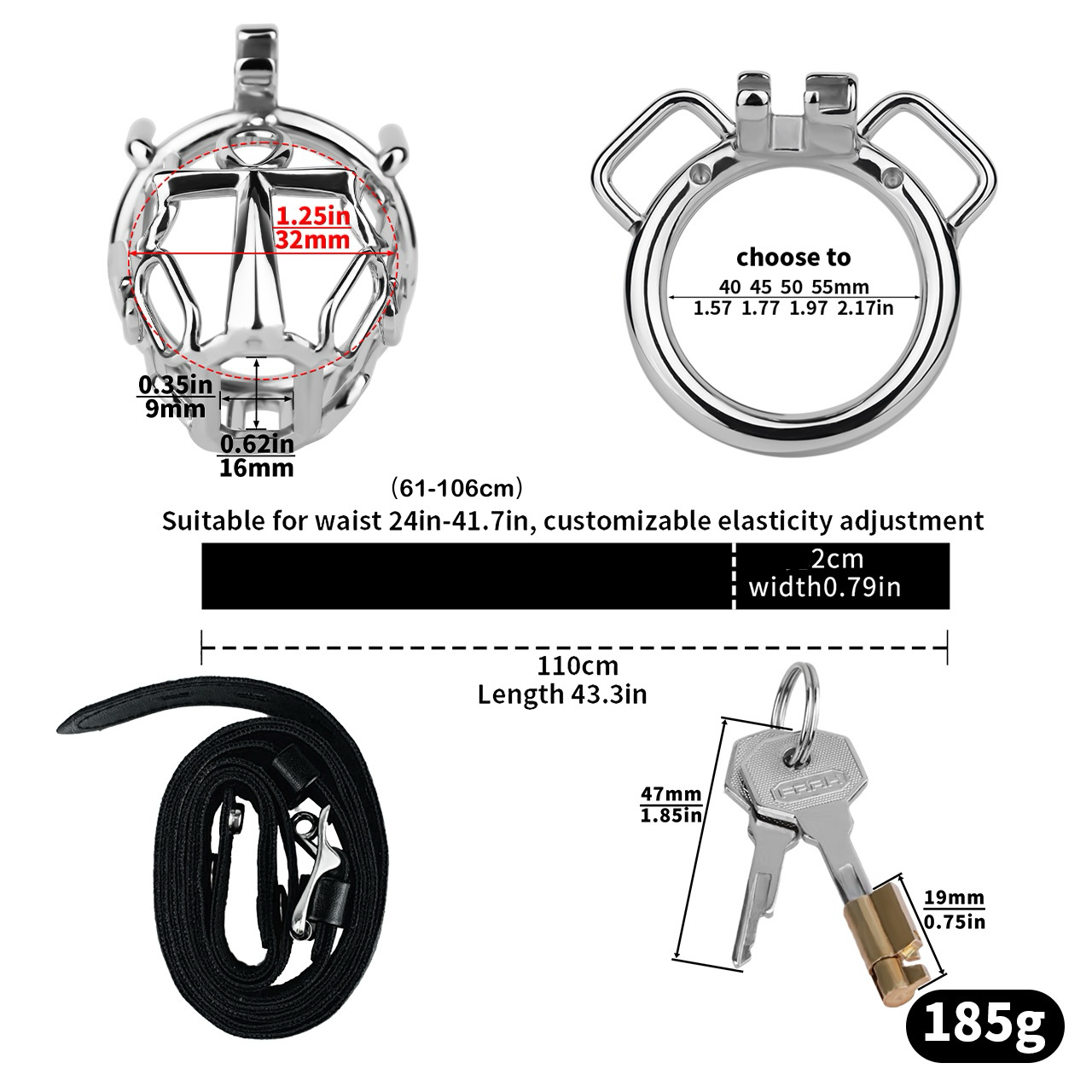 Male Chastity Cage with Comfort Urine Opening Stainless Steel Cock Cage