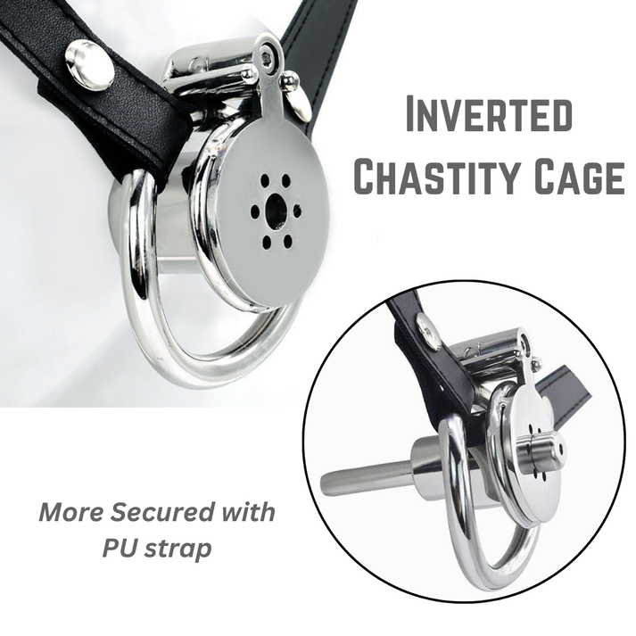 Inverted Chastity Cage with Removable Metal Catheter and PU Strap ...