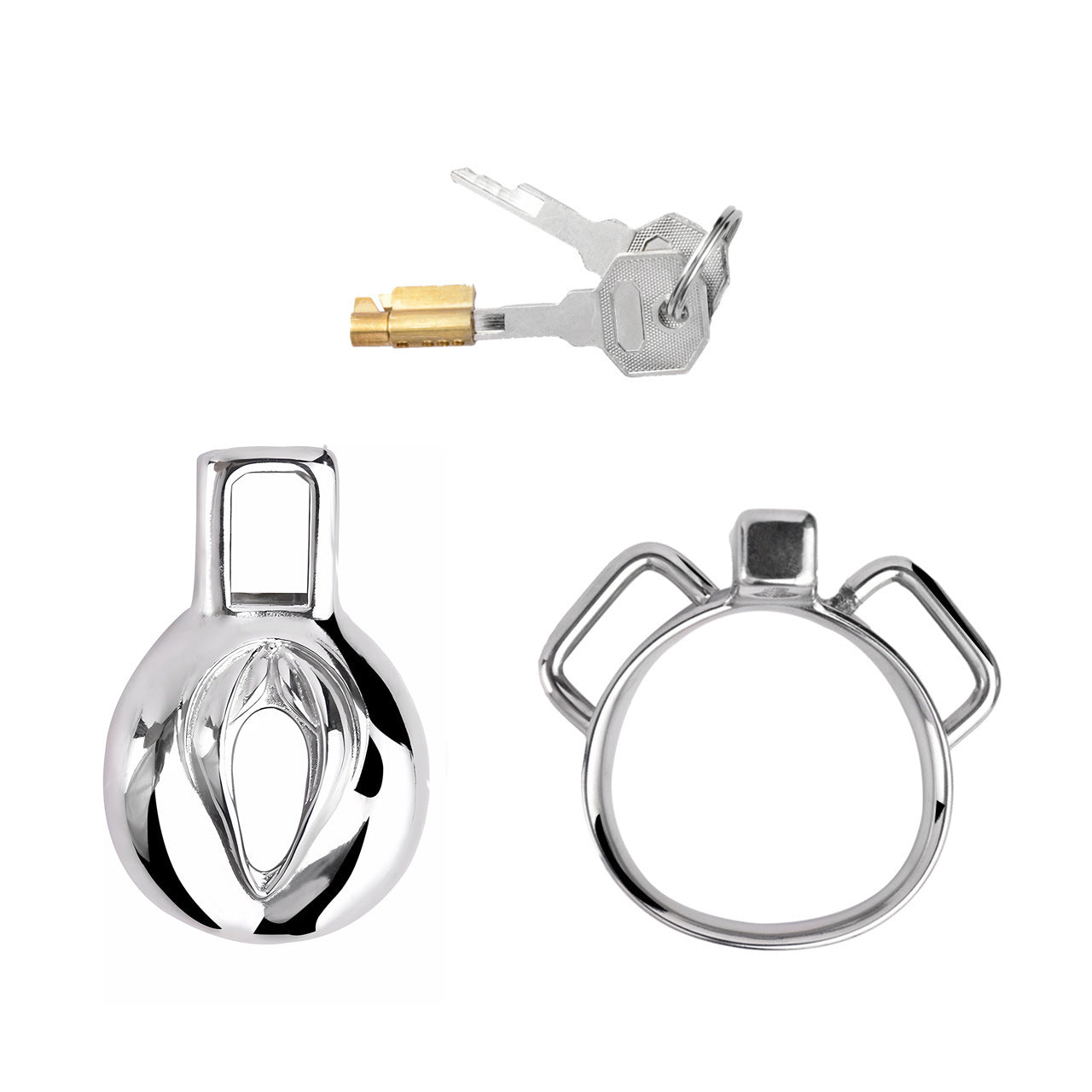 Stainless Steel Clit Chastity Cage with PU Strap Vagina Pussy Shape Clitoris Cock Cage For Sissy Ladyboy Femboy