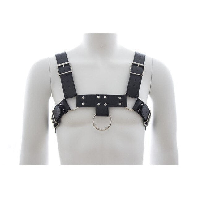 PU Leather Male Chastity Bondage Underwear Set - Chastity Belt For Men and Chest Bondage Top