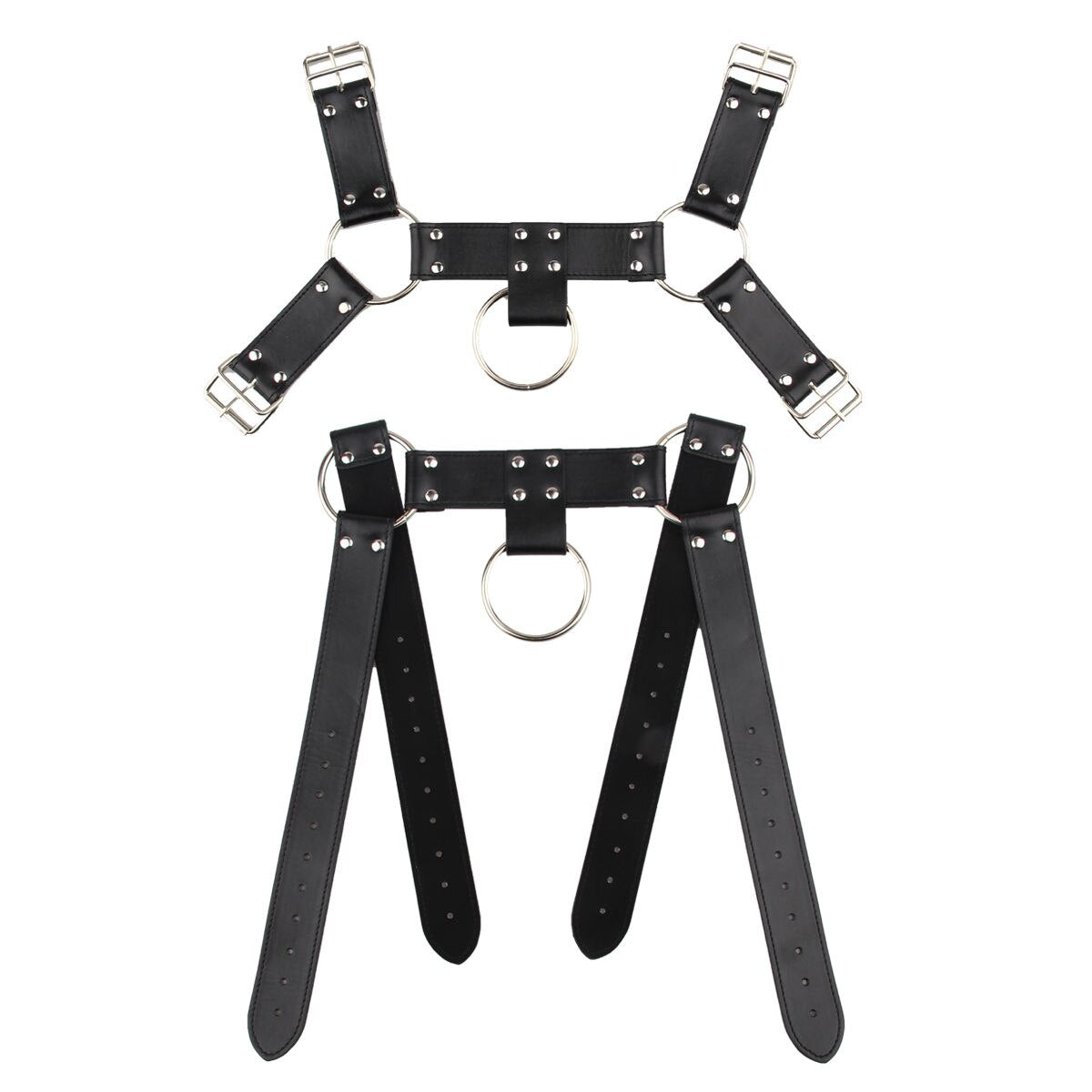 PU Leather Male Chastity Bondage Underwear Set - Chastity Belt For Men and Chest Bondage Top