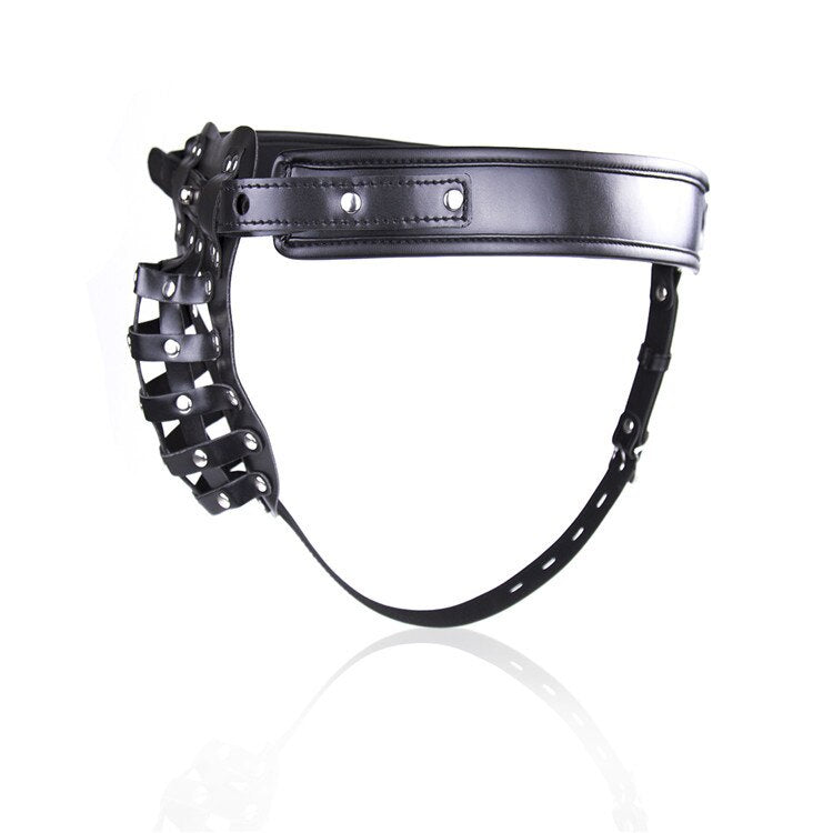 PU Leather Male Chastity Bondage Underwear Set - Chastity Belt For Men and Chest Bondage Top