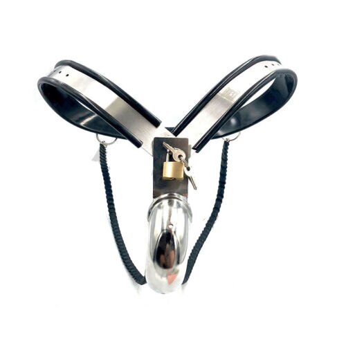 Male Chastity Belt: Stainless Steel Double and Single Wire Cock Cage with Lockable Pants - ChastityBondage