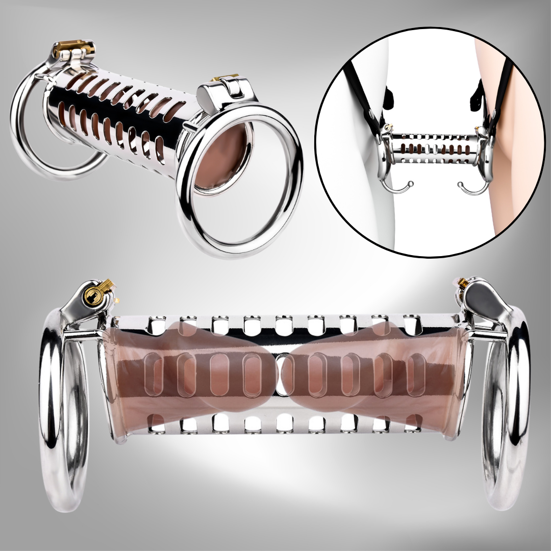 Stainless Steel Dual Cock Cage for Gay Couples’ BDSM Play Chastity Training Tool