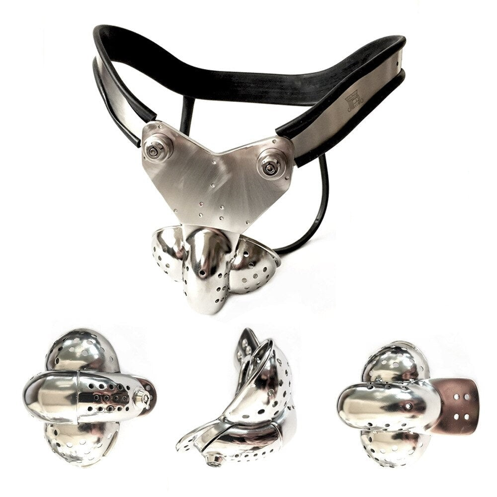 Male Chastity Belt with Scrotum Cock Cage and Double-Wire Lock Anti Escape Chastity Belt For Men