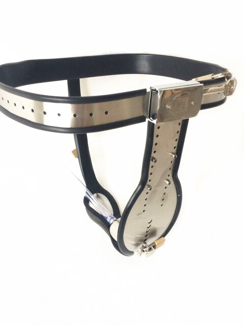 T-Back Male Chastity Belt with Bondage Collar, Thigh Cuffs and Butt Plug - Black/Pink