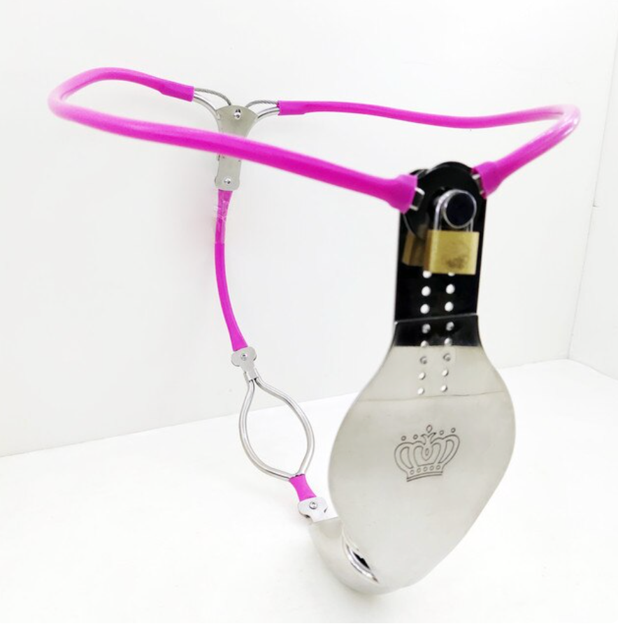 Stainless Steel Cock Shield Chastity Belt For Men with Shit Hole - Pink