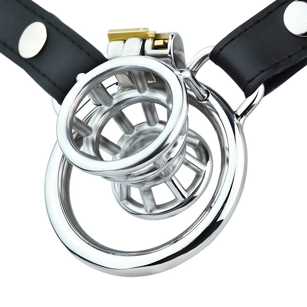 Stainless Steel Negative Inverted Chastity Cage with PU Belt - ChastityForMan