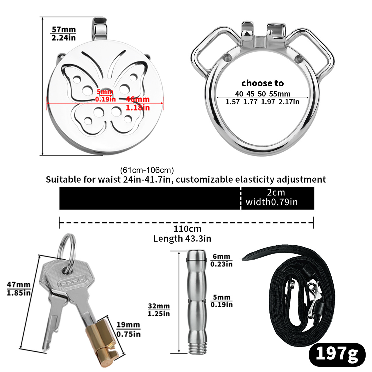 Chic Steel Butterfly Flat Chastity Cage for Sissy Training  Urethral Cock Lock BDSM Toy for Men