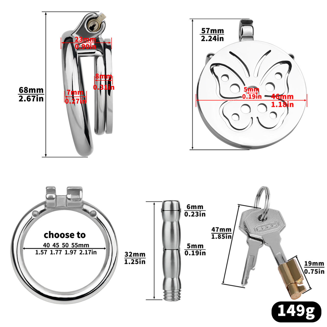 Chic Steel Butterfly Flat Chastity Cage for Sissy Training  Urethral Cock Lock BDSM Toy for Men