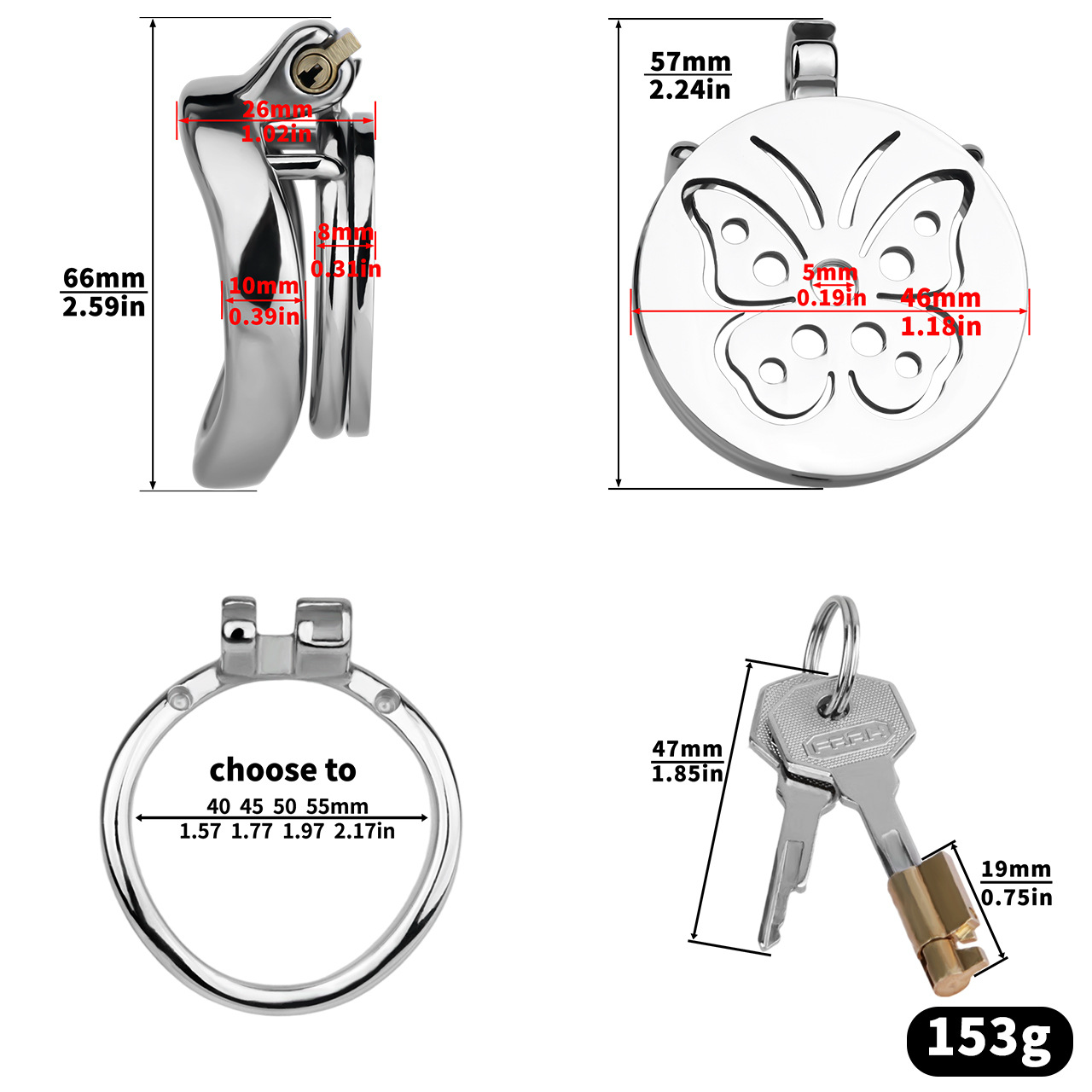 Chic Steel Butterfly Flat Chastity Cage for Sissy Training  Urethral Cock Lock BDSM Toy for Men