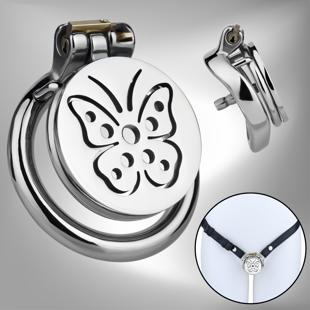 Chic Steel Butterfly Flat Chastity Cage for Sissy Training  Urethral Cock Lock BDSM Toy for Men