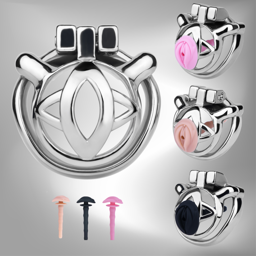 Micro Metal Chastity Cage with Easy-Pee Hole and Silicone Pussy Catheter