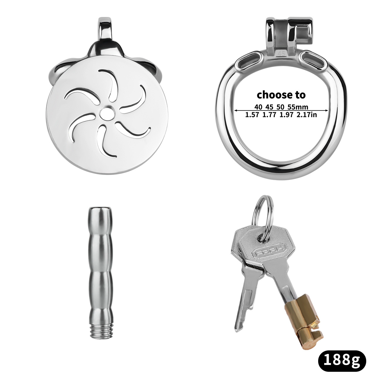 Flat Metal Male Chastity Cage with Strap and Catheter Ventilated Cock Lock