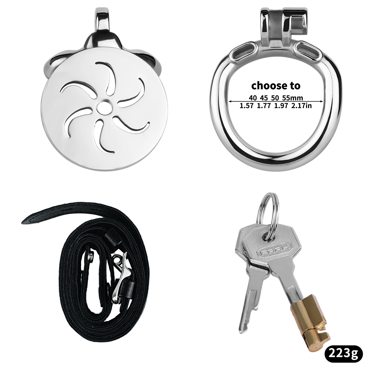 Flat Metal Male Chastity Cage with Strap and Catheter Ventilated Cock Lock