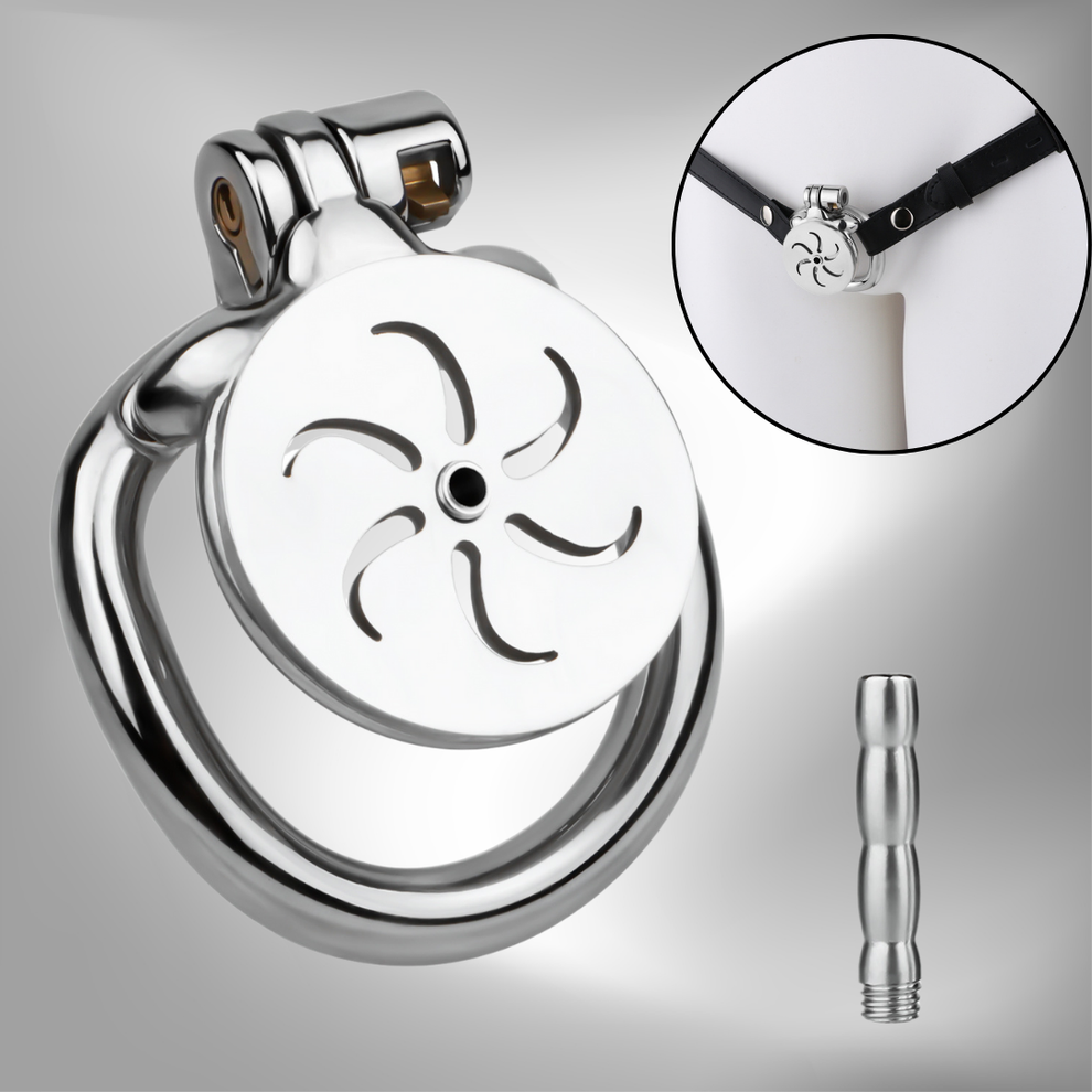 Steel Pinwheel Flat Chastity Cage with Removable Urethral Tube ...