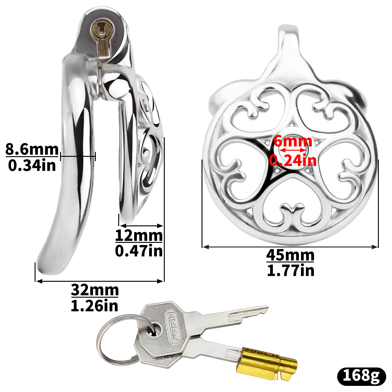 Detachable Flat & Inverted Hollow Heart Chastity Cage with Silicone/Metal Catheter