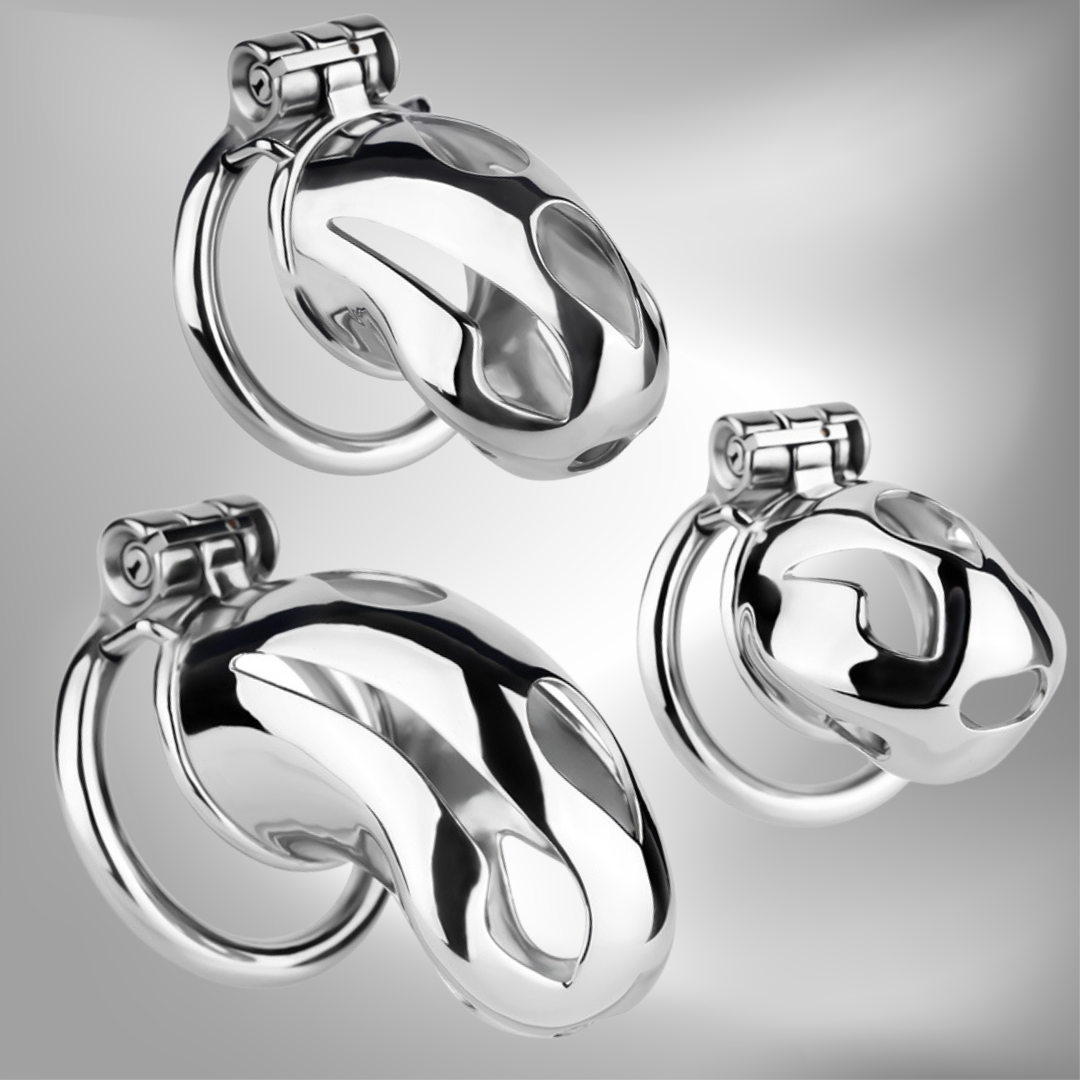 Silver Metal Cobra Chastity Cage Small Medium Large Cock Lock for Men