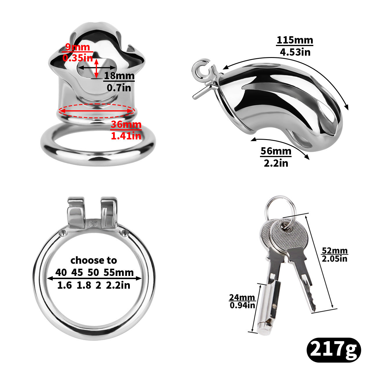 Silver Metal Cobra Chastity Cage Small Medium Large Cock Lock for Men