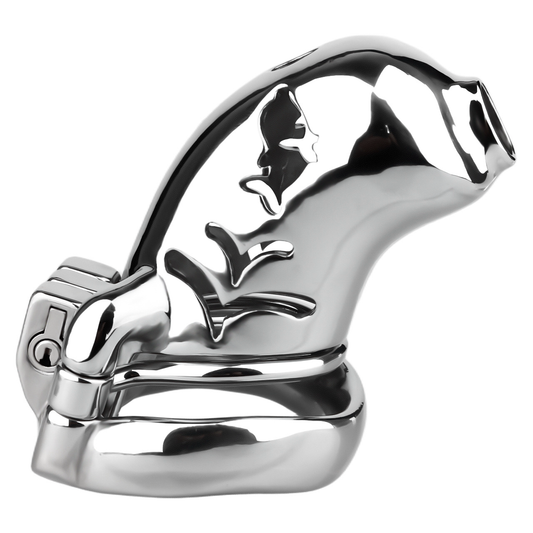 Metal Fishmouth Chastity Cage with Anti-Drop Ring and Realistic Pussy Pee Tube