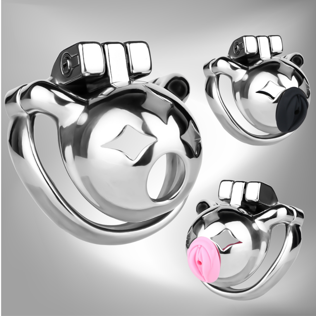 Small Metal Chastity Cage with Black or Pink Soft Pussy Catheter Cock Lock for Men and Sissy