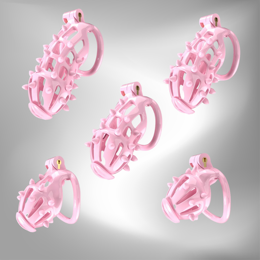 Pink Resin Chastity Cage with Removable Soft Spikes