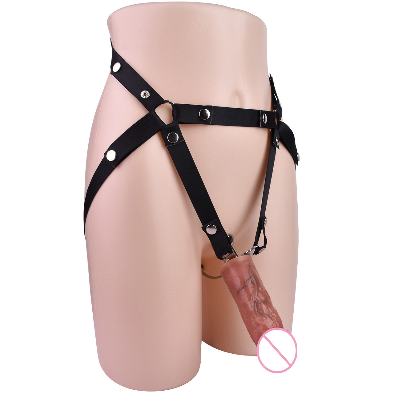 Negative Inverted Chastity Cage with Realistic Dildo and Strap