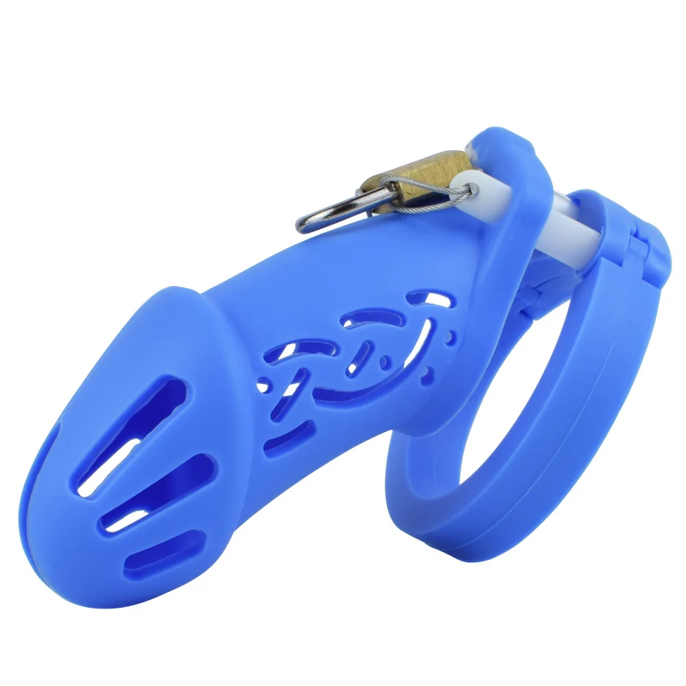 Comfortable Silicone Chastity Cage with 5 Penis Rings and Elastic Belt