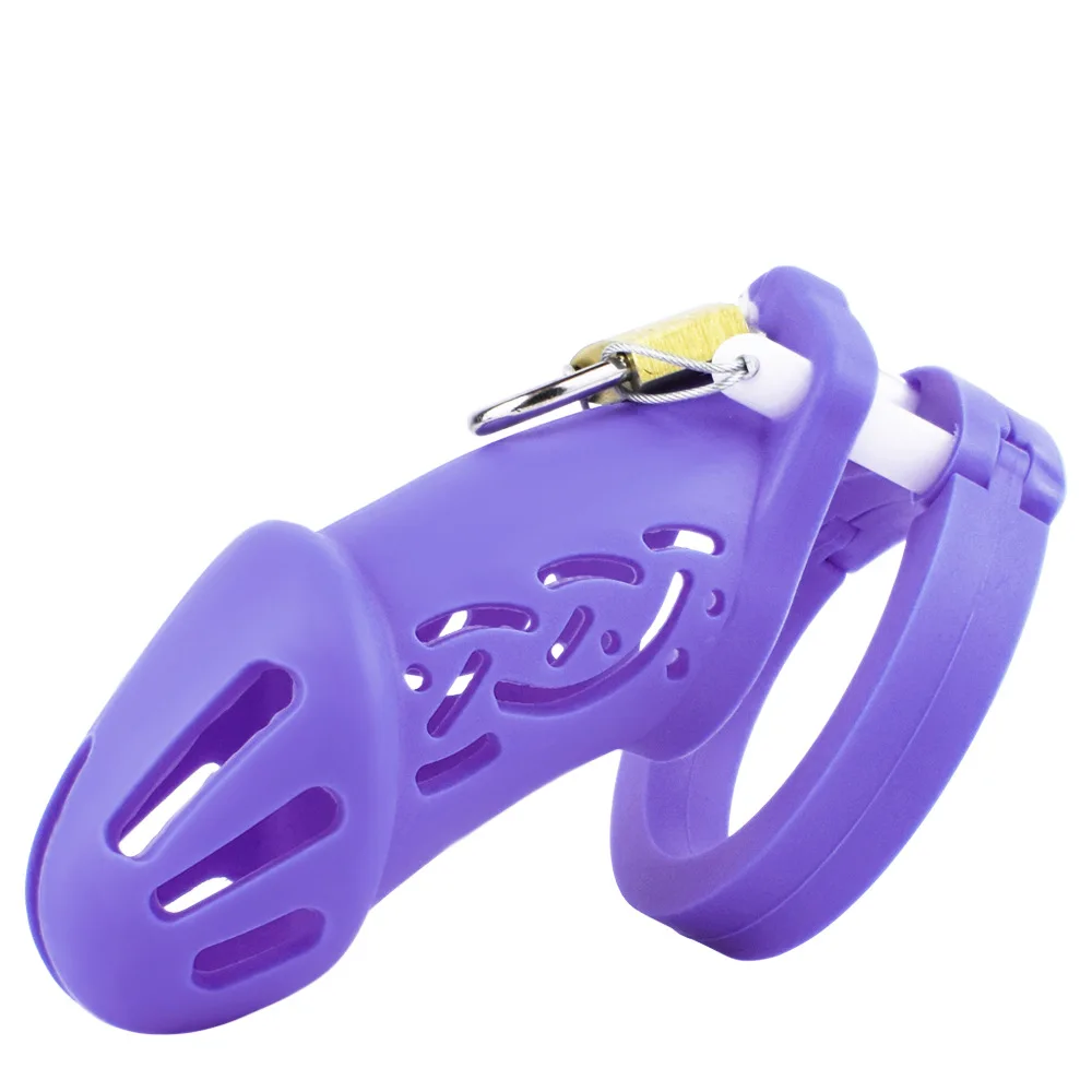 Comfortable Silicone Chastity Cage with 5 Penis Rings and Elastic Belt