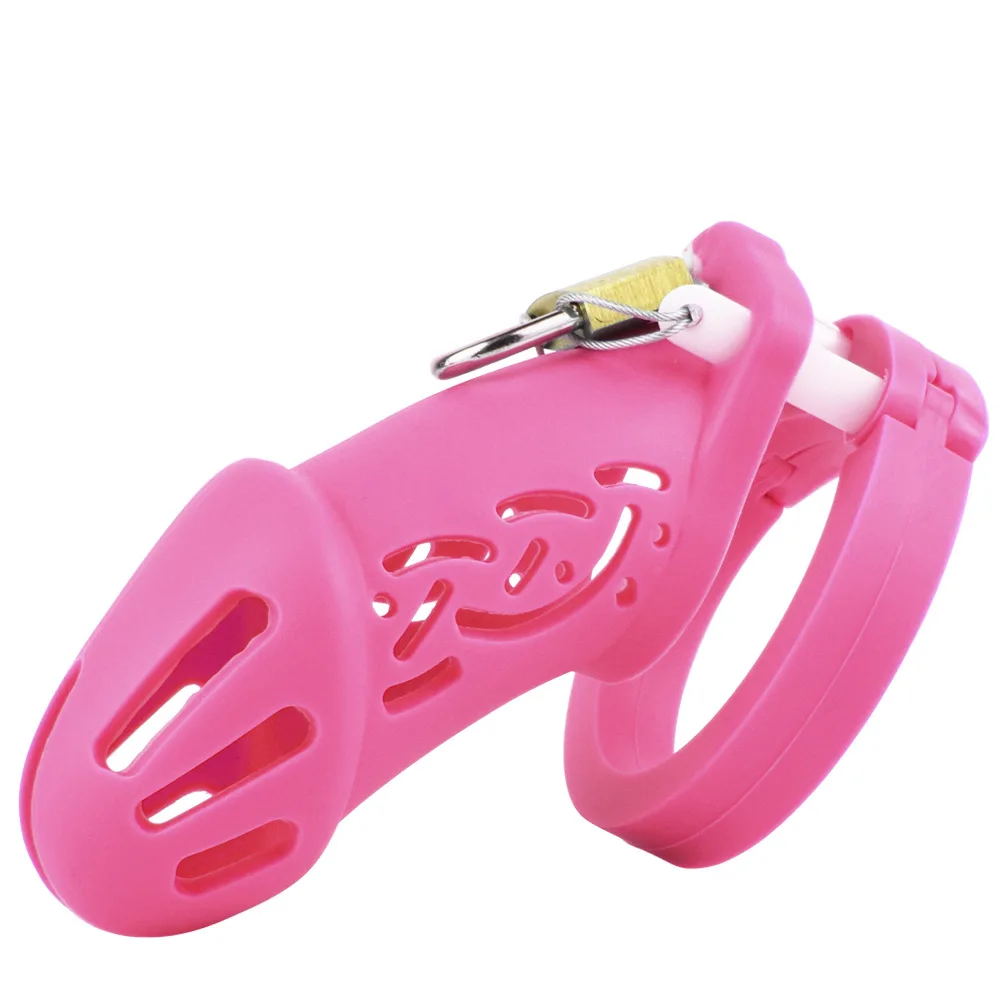 Comfortable Silicone Chastity Cage with 5 Penis Rings and Elastic Belt