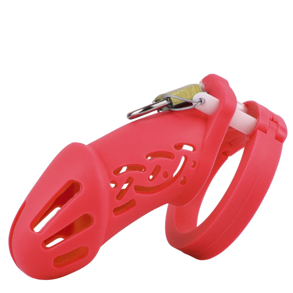 Comfortable Silicone Chastity Cage with 5 Penis Rings and Elastic Belt