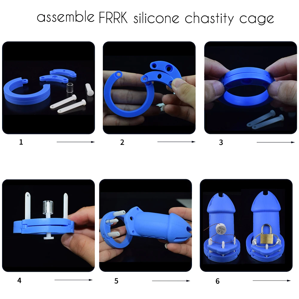 Comfortable Silicone Chastity Cage with 5 Penis Rings and Elastic Belt