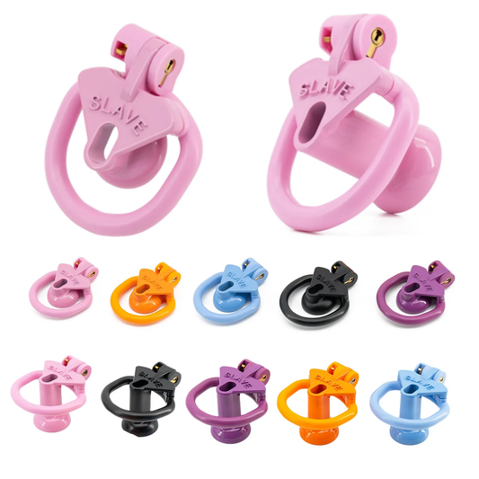 Multicolor Slave Chastity Cage Flat/Negative Sizes with 4 Base Rings