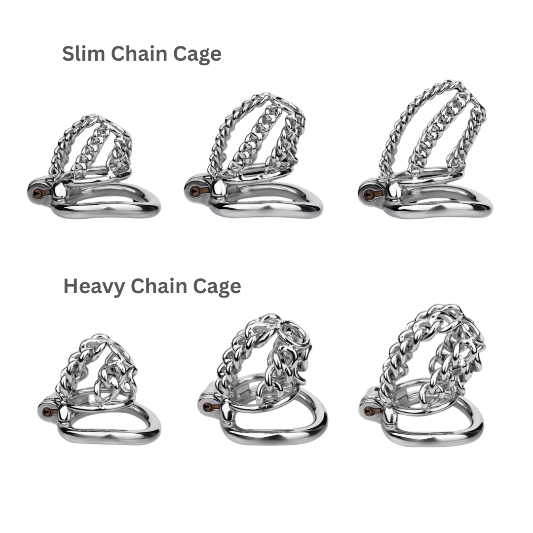 Slim & Heavy Chain Stainless Steel Chastity Cage Metal Cock Lock