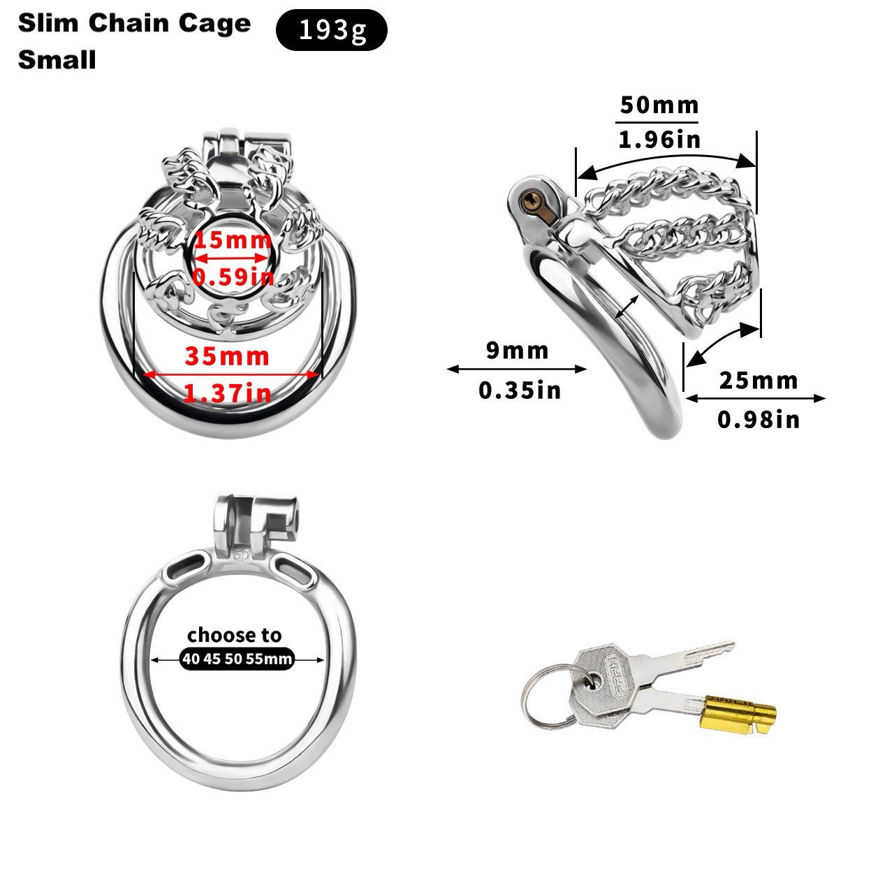 Slim & Heavy Chain Stainless Steel Chastity Cage Metal Cock Lock