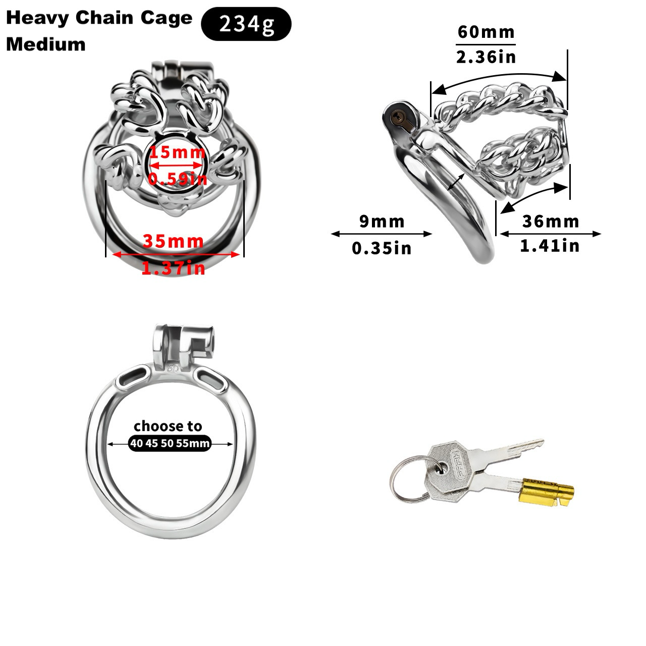 Slim & Heavy Chain Stainless Steel Chastity Cage Metal Cock Lock