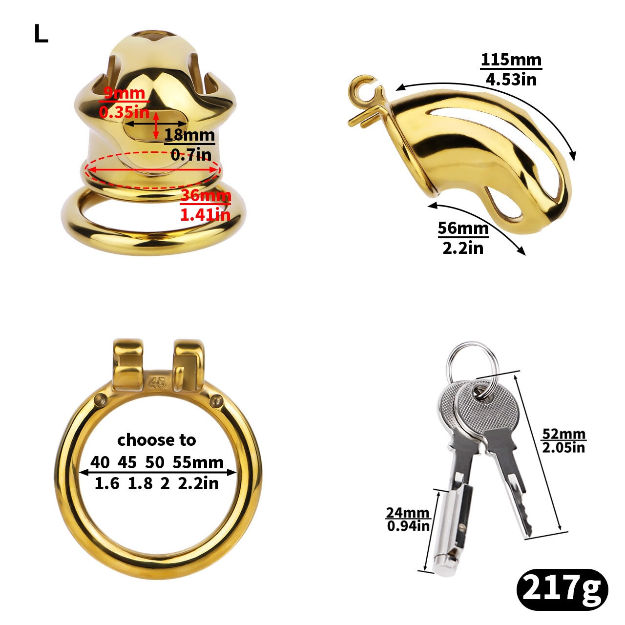 Gold Metal Cock Lock Cobra Cage – Small to Large