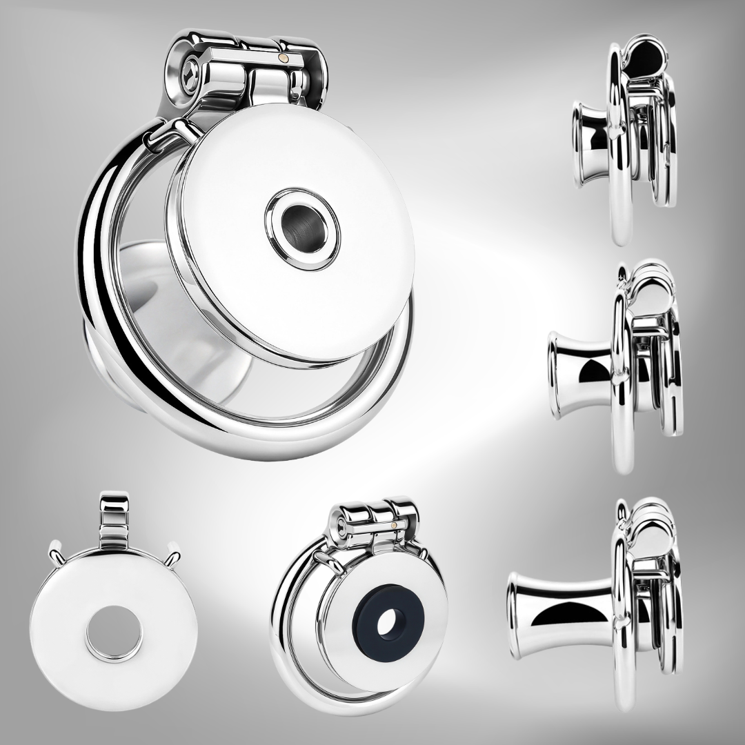 Flat & Inverted  Stainless Steel Chastity Cage - Small to Large Inverted Plugs