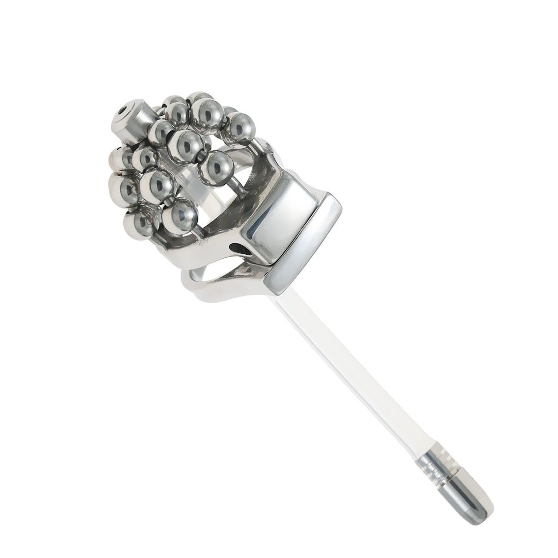 Beaded Metal Chastity Cage with Removable Urethral Catheter Penis Massage Cock Lock