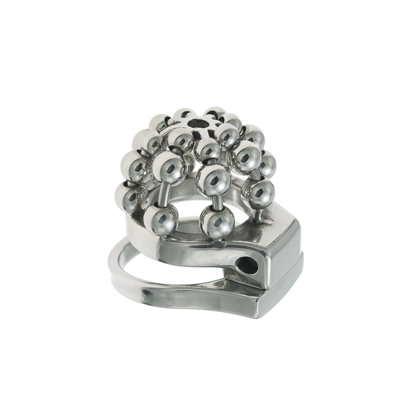 Beaded Metal Chastity Cage with Removable Urethral Catheter Penis Massage Cock Lock