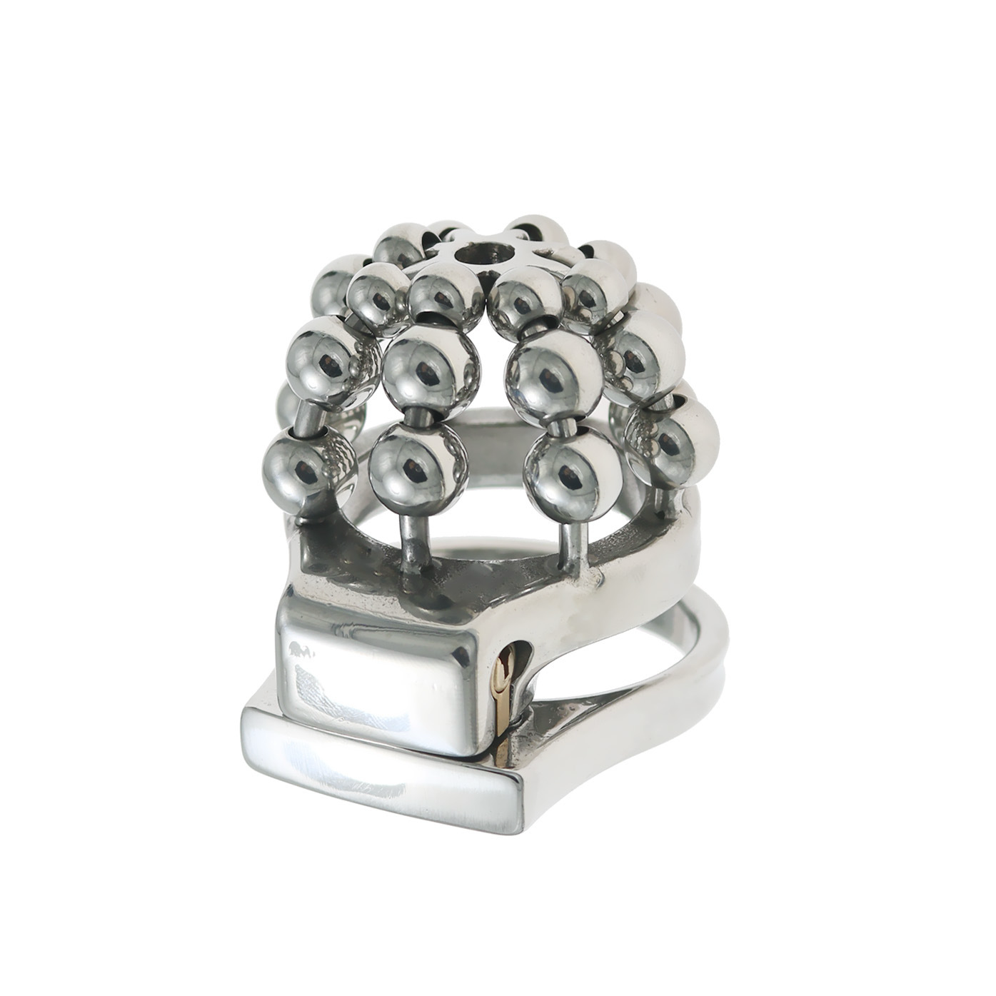 Beaded Metal Chastity Cage with Removable Urethral Catheter Penis Massage Cock Lock