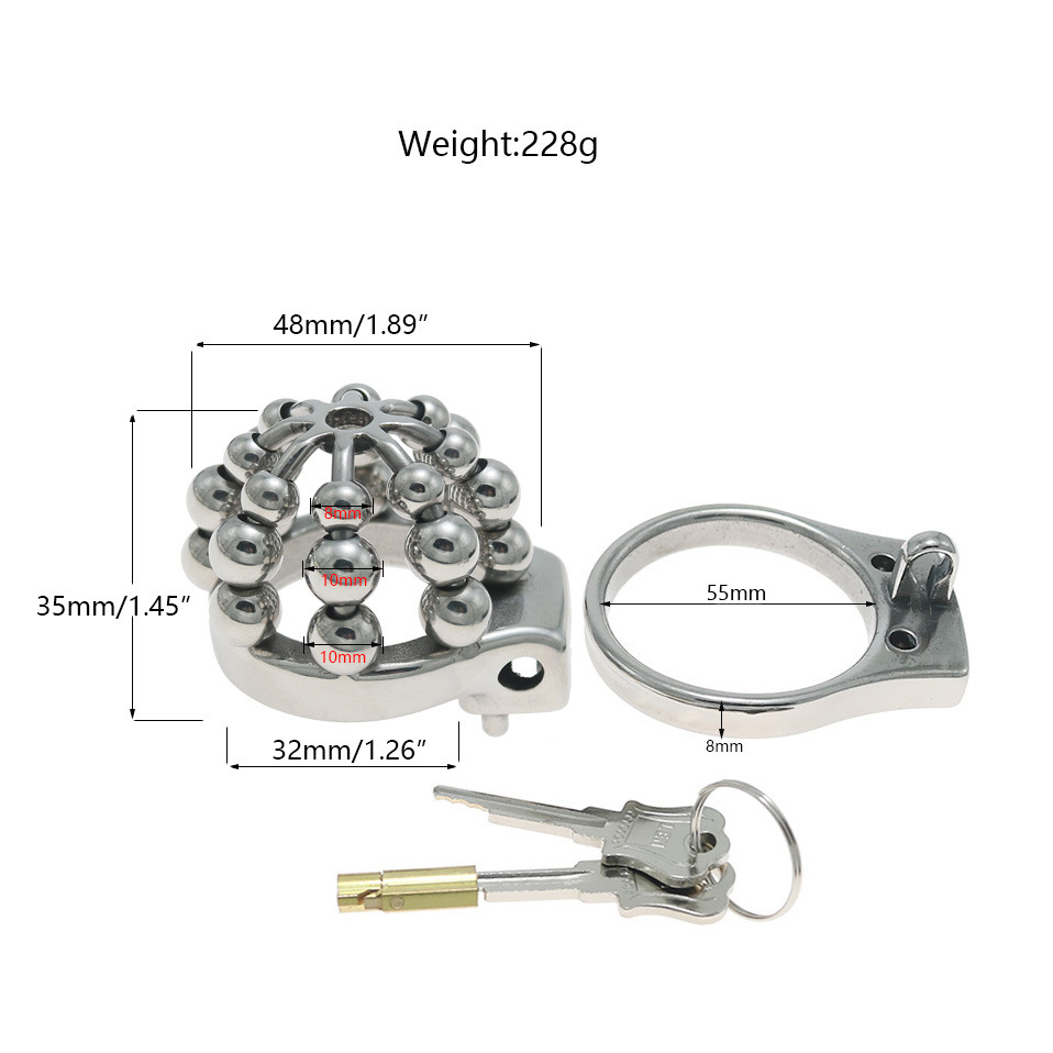 Beaded Metal Chastity Cage with Removable Urethral Catheter Penis Massage Cock Lock