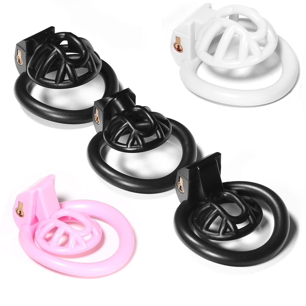 Negative/Micro/Small Resin Chastity Cage Set with 4 Rings - Black/White/Pink Inverted Cock Cage