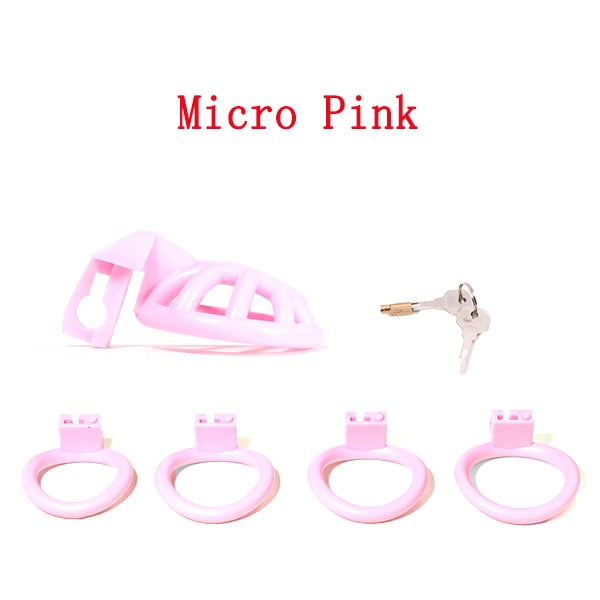 Negative/Micro/Small Resin Chastity Cage Set with 4 Rings - Black/White/Pink Inverted Cock Cage