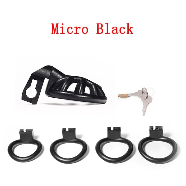 Negative/Micro/Small Resin Chastity Cage Set with 4 Rings - Black/White/Pink Inverted Cock Cage