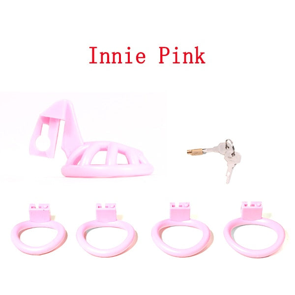 Negative/Micro/Small Resin Chastity Cage Set with 4 Rings - Black/White/Pink Inverted Cock Cage